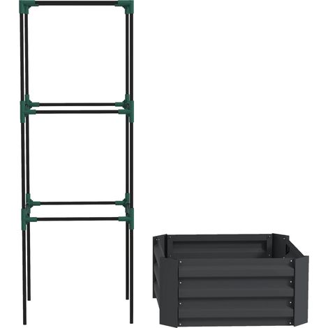 Jardinière surélevée avec treillis, bac à plantes grimpantes, fond ouvert, résistante aux intempéries, 61 cm x 61 cm x 140 cm, gris foncé (1/5)
