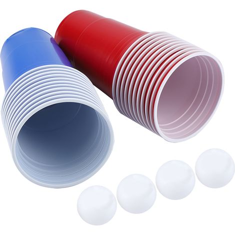 Beer-Pong-Set mit 22 Bechern + 4 Tischtennisbällen, rotes und blaues Trinkspiel für Partys und Abende (1/5)