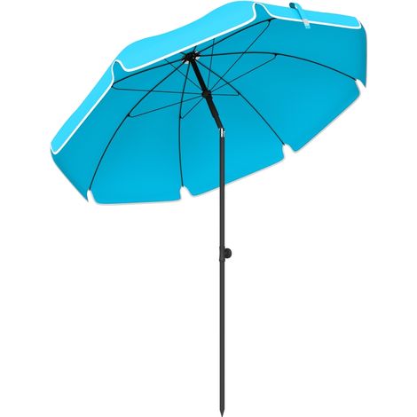 Parasol de plage rond de 150 cm, imperméable, pliable, avec ancrage intégré pour le sable, inclinaison réglable et sac de transport inclus, couleur bleue (1/5)