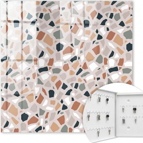 Armoire à clés - (30 cm x 30 cm) - Boîte à clés murale - Coffret de rangement pour clés - Couleur blanche - Ouverture vers la gauche - Pour maison et bureau - Mosaïque de pierre (1/5)