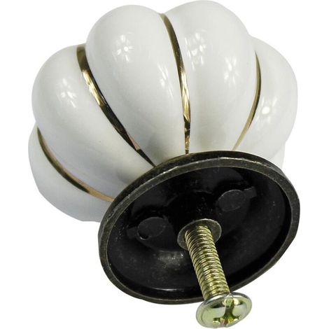 Ensemble de 10 boutons d'armoire en céramique de style européen vintage citrouille pour commode, armoires et tiroirs - Blanc - RW