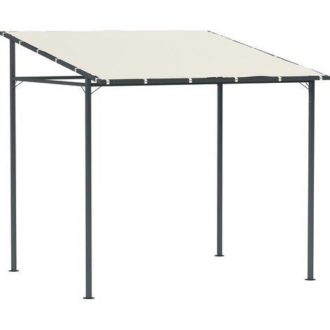 Outsunny 2.4 x 2.4 m Wall Mounted Pergola Gazebo with PA Coating Fabric and Metal Frame, UPF30+, Lean to Garden Gazebo, Wind Resistant Outdoor Sun Shade Shelter for Garden, Deck, Cream White