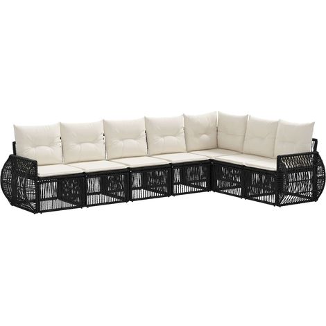 Gartensofa-set 7 pcs Schwarz und Cremeweiß Poly-Rattan vidaXL