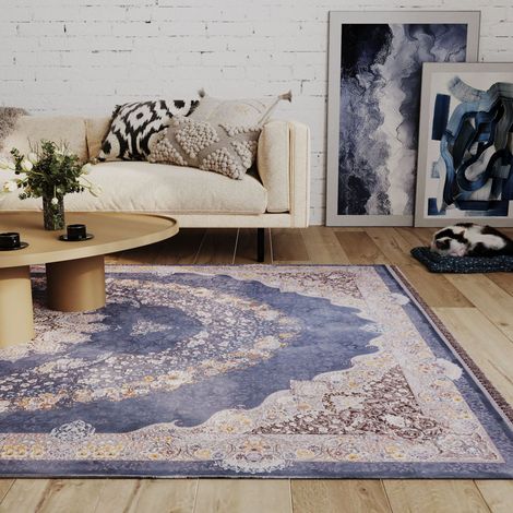 Tapis oriental tissé Diba  - 150x100cm, Rectangular - 100% Acrylique - Tissé - Bleu