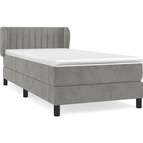 Lit simple  Lit adulte  Sommier à lattes de lit et matelas Gris clair 90x200 cm Velours