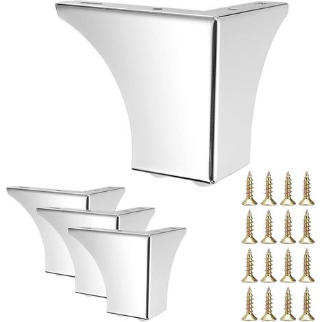 Set di 4 gambe in metallo da 10 cm per divani, mobili, armadi e tavoli, gambe di ricambio moderne e solide (argento) (1/5)