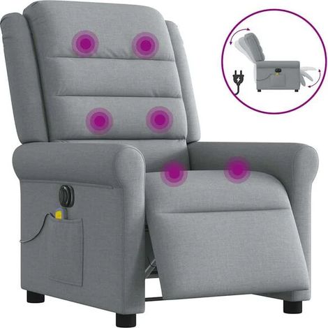 Chaise longue électrique réglable avec fonction de massage, revêtement en tissu gris clair, dossier inclinable et repose-pieds extensible – pour salon, chambre ou espace détente (1/5)