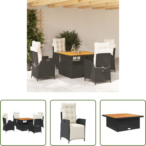 vidaXL Relaxsessel - 5-tlg. Garten-Essgruppe mit Kissen Schwarz Poly Rattan (1/5)