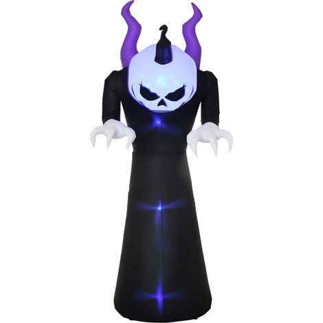 Outsunny 210 cm Aufblasbar Gespenst mit Kürbiskopf Halloweendeko mit blauem Flammeneffekt mit LED-Lichte Aufblasbare Halloweendekoration Wasserdicht für den Innen und Außenbereich (1/5)