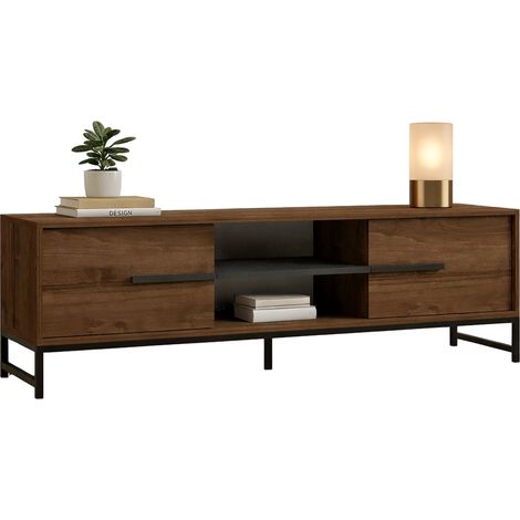 Fernsehtisch Cinaglio, ein Regal, 2 Türen, 4 Fächer, 160x40x50h cm Walnussbraun