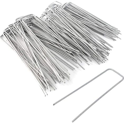 Lot de 100 agrafes pour toile de paillage 4x40x200 mm – Piquets en U en acier galvanisé pour tissu paysager et gazon (1/5)
