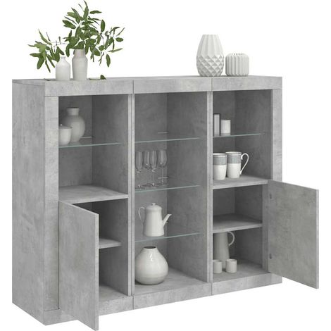 vidaXL Sideboards with LED Lights 3 pcs Concrete Grey Engineered Wood (1/5)