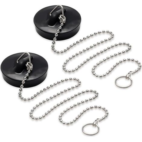 Lot de 2 Bouchons de vidange Bouchons d'évier avec chaîne de 40cm Bouchon de Baignoire Diamètre 40-45mm Bouchons en Caoutchouc pour lavabo,adaptés aux lavabos,baignoires et éviers de Cuisine(No (1/4)