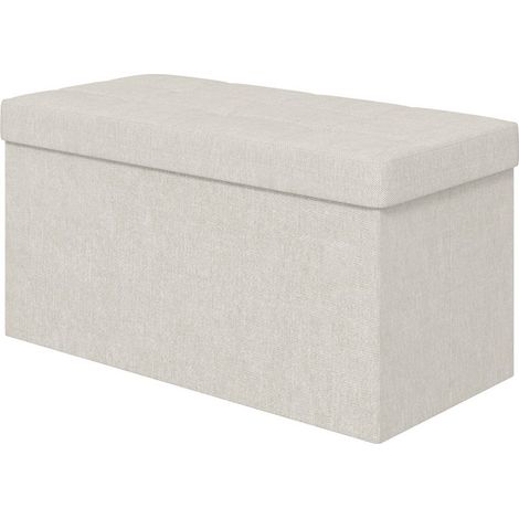 Banc de rangement pouf de rangement pliable bout de lit repose-pieds avec couvercle capitonnée 76L x 38l x 38H cm crème (1/5)