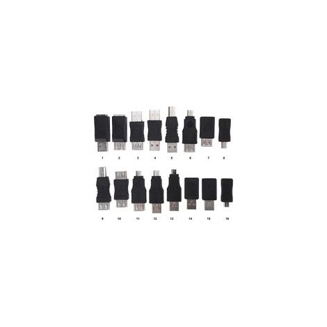Lot de 16 adaptateurs USB 2.0 multifonctions, convertisseurs USB mâle vers micro USB femelle