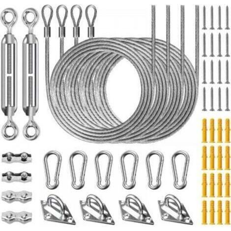 Kit de Fixation Voile d'Ombrage pour Patio 52 Pièces, Acier Inoxydable 304 Kit Accessoires de Fixation Attache Toile ombrage Installation, avec Tendeur Réglage + 2m Corde en Acier (1/5)