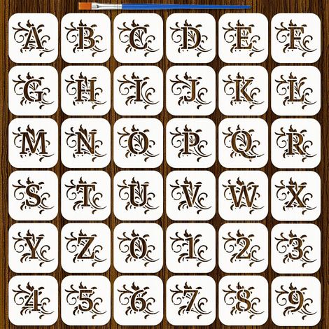 36 Pcs Pochoirs Lettres Chiffres avec un Pinceau 10x10 cm Pochoirs Alphabet et Symboles Chiffres PET Gabarits Dessin pour Enseignes Bois Déco Mur Peinture Tissu Projets DIY (1/5)