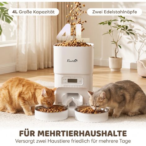 Lot automatique pour chat avec minuterie, distribution programmable et 2 gamelles en acier inoxydable (1/5)