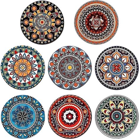 Lot de 8 dessous de verre pour table - Bois et liège colorés - Pour la maison, le bureau et la cuisine (1/5)