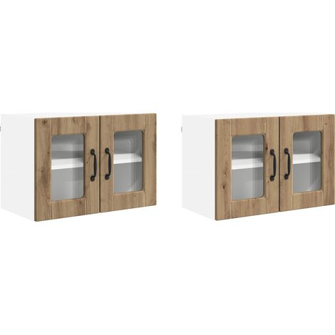 Maison Exclusive - Mobile in vetro da parete PORTO 2 pcs Rovere artigianale