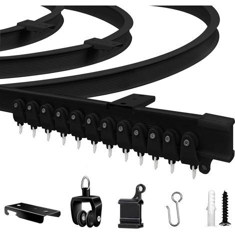1 - Rail Rideaux Plafond - Accessoire De Suspension - Flexible Et Courbé - Pour Séparation De Pièce Et Salle De Bain - Noir - 300x5cm (1/5)