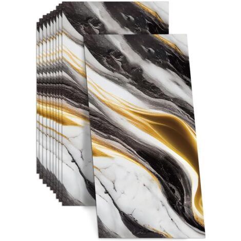 Lot de 10 autocollants pour carrelage mural, 60 x 30 cm, marbré, imperméables et résistants à l'huile, en PVC brillant, pour décoration murale dans la cuisine, la salle de bain et la maison (1/5)