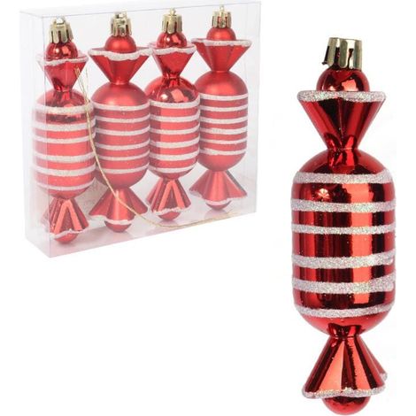 Set di 4 palline di plastica - caramelle rosse 12,5 cm (1/4)
