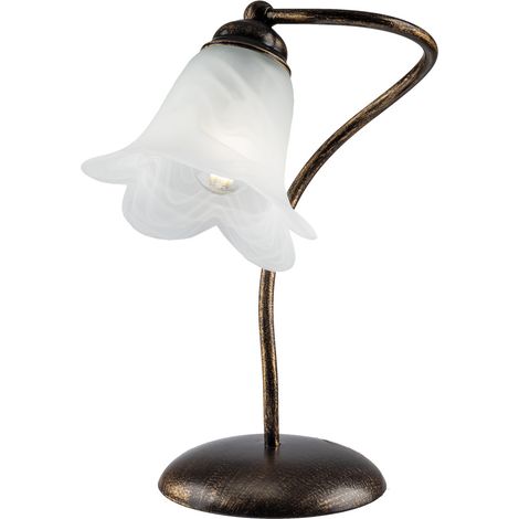 Lumetto 1 Luce Alice Ferro Battuto Marrone E Oro Vetro Bianco (1/3)