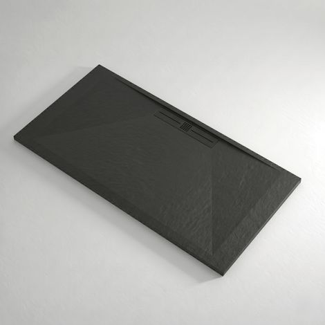Receveur de douche 90x110 cm extra plat EDIS en résine surface ardoisée noir Grille noire (1/4)