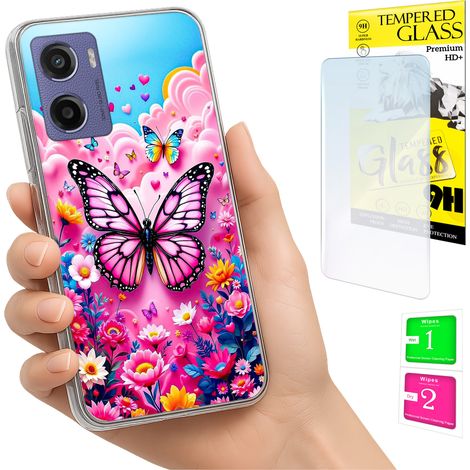Coque pour Motorola Moto E15 / Moto G05, coque arrière photo en verre papillon (1/5)