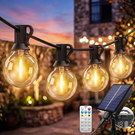 Set mit 2 G40 Solar-Lichterketten für den Außenbereich, 7,6 m lang, 10 bruchsichere Glühbirnen, 8 Modi, wasserdicht, für Garten/Balkon/Weihnachten (1/5)