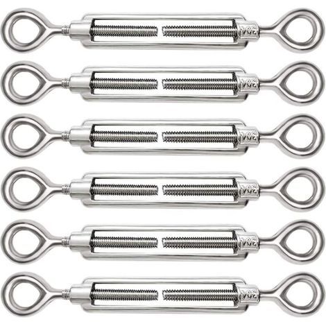6 verstellbare M5-Spannschlösser aus Edelstahl 304 mit Öse für Kabelspanner, Zubehör für Stahlkabelspanner. (1/4)