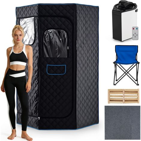 Sauna à Vapeur Portable 3L pour Maison, Tente de Sauna Pentagonale avec 9 Niveaux de Température, Télécommande, Minuterie, Tapis, 90x90x180 cm, Noir (1/5)