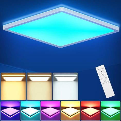 Plafonnier LED RVB à intensité variable avec télécommande, 24 W, 2400 lm, 3000 K-6500 K, IP54, étanche, plat, pour salon, chambre à coucher, chambre d'enfant, cuisine, salle de bain 30 x 2,5 cm (1/5)