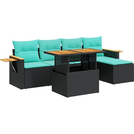 Set sofás jardín y cojines 6 pzas ratán sintético acacia negro vidaXL