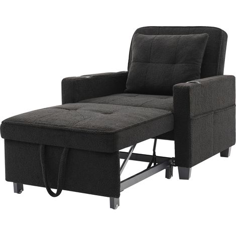 Canapé-lit individuel extensible 3-en-1 – avec porte-gobelets et port USB, chaise longue de canapé, fauteuil-lit, fauteuil, parfait pour les petits espaces