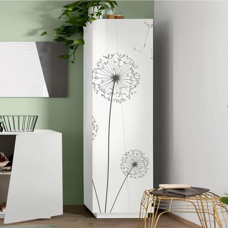 Armadio Guardaroba da ingresso 2 ante linea Virgola finitura Bianco Lucido con grafica floreale (1/5)