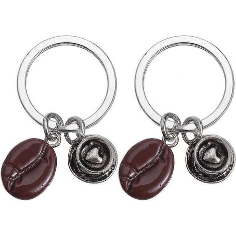 Lot de 2 porte-clés élégants en forme de cœur, motif grain de café, à accrocher à un sac à dos (couleurs assorties)-4.2X2.3X0.2CM