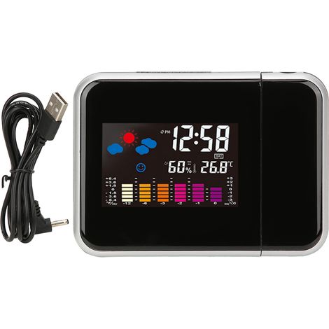 Reloj digital LCD con proyector, despertador, termómetro e higrómetro – Modelo PrecisionTime – Pantalla a color de 15 x 11 cm, carcasa de ABS, proyector giratorio de 180°, visualización en grados Cels (1/5)