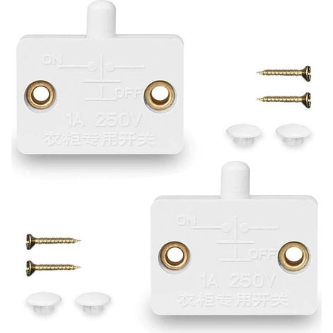 Interrupteur de porte à encastrer blanc 2 pièces QttvbTna, commutateur micro 1A 250V, pour armoire et meuble. (1/5)
