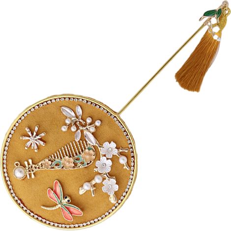 1 éventail rond Divers accessoire de portail, style chinois traditionnel, métal, bleu roi/bleu clair/jaune/rouge, pour mariage et décoration (1/5)