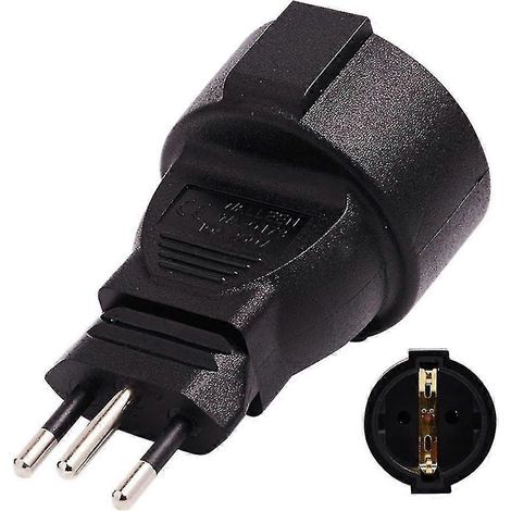 Adaptateur secteur suisse 3 broches rondes vers norme européenne 16 A 250 V, mâle vers femelle (1/5)