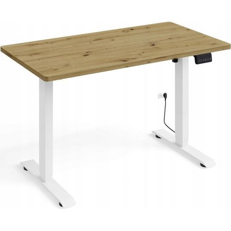 Bureau professionnel 120x65 Blanc mat/Artisan hauteur de 73 à 120cm réglable électrique (1/5)