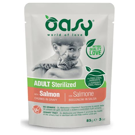 Oasy Cat Bocconcini in Salsa Adult Sterilizzato con Salmone - Oasy Cat Bocconcini in Salsa Adult Sterilizzato con Salmone - Bustina Da 85 Gr