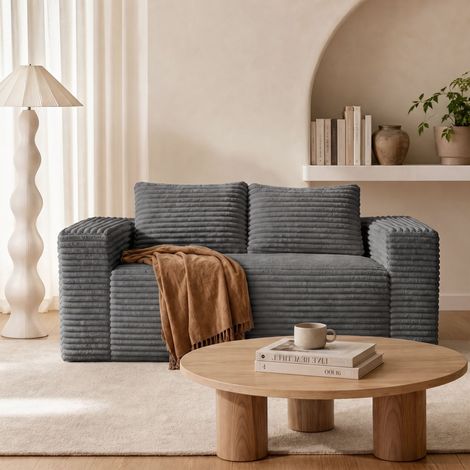 Canapé compressé 2 places en velours côtelé – Dimensions 160×88×58cm – Assise profonde, sans montage – Design moderne adapté aux appartements, chambres, bureaux – Gris (1/5)