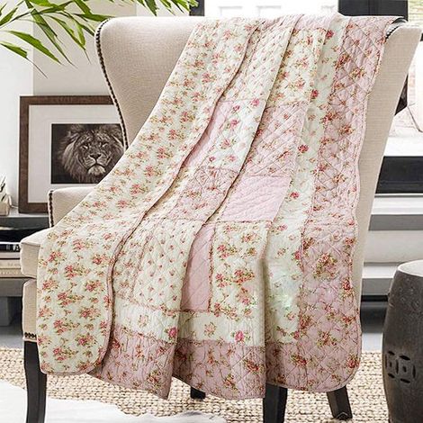 Couverture en Coton Patchwork Rose pour canapé et lit jumeau, 152,4 x 203,2 cm, Couvre-lit matelassé réversible à Motif Floral, Housse de Couette Douce et légère pour lit, canapé, décoration (1/5)
