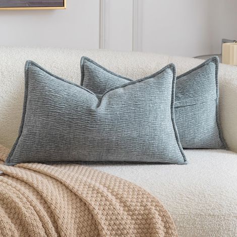 Lot de 2 Housses de Coussin Décoratives en Chenille Douce, Unies et texturées, pour canapé, canapé-lit, Chambre ou Salon Bleu pâle 30x50 cm (1/5)