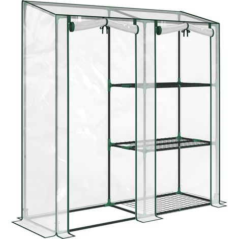 Serra Verticale a 2 Sezioni con 3 Ripiani 143x45x151 cm in Plastica e Acciaio Verde Scuro e Trasparente (1/5)
