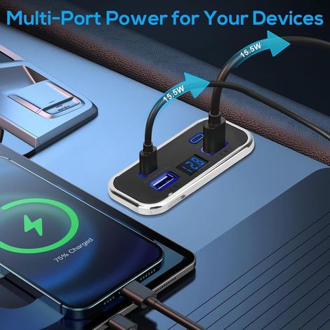 62-W-USB-Steckdose für Wohnmobile, zwei USB-A- und zwei USB-C-Anschlüsse, Stromverteiler mit Voltmeter für Auto, LKW und Boot (12 V/24 V) (1/4)