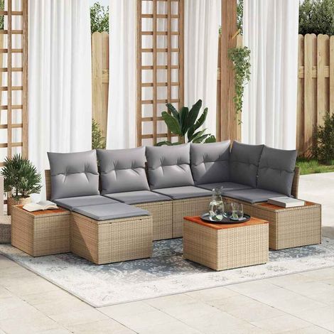Set Divano da Giardino con cuscino 7 pcs Beige polyrattan vidaXL (1/5)